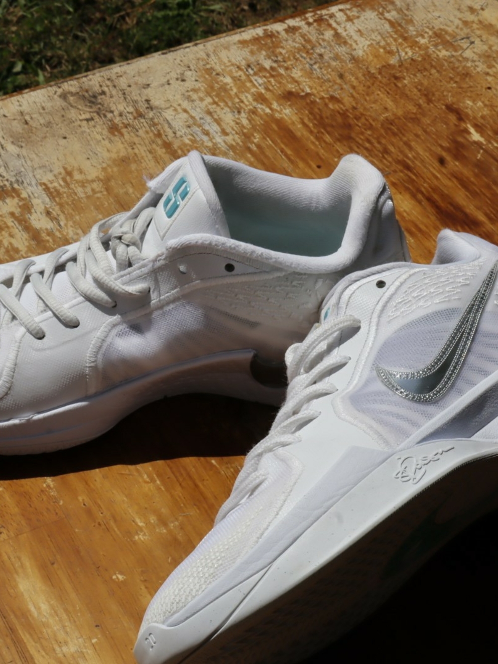 Nike Serena's -White Tennis Shoes with Silver Swoosh and Teal Interior Accent